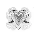 A dotwork tattoo of two hearts merged together, one with a Gemini symbol and the other with a Pisces symbol, symbolizing your love as a couple tattoo design idea