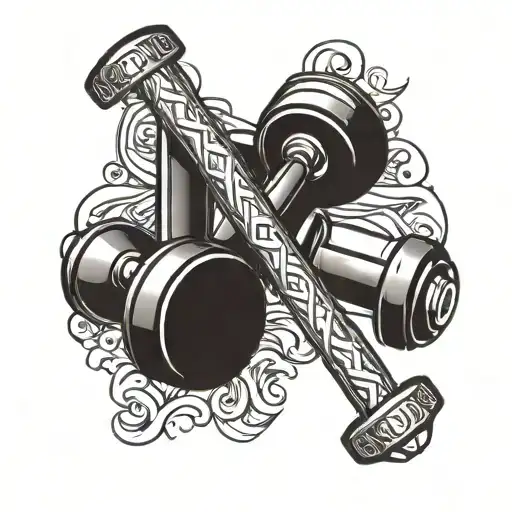 Incorporate elements of a gym equipment like dumbbells or kettlebells into a state flag design of Maryland tattoo design idea