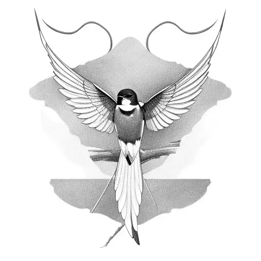 barn swallow with its wings spread to the sides tattoo design idea