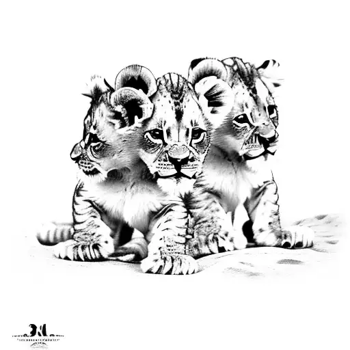 3 baby lion cubs  tattoo design idea
