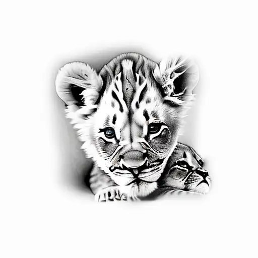 3 baby lion cubs  on top of each other  tattoo design idea