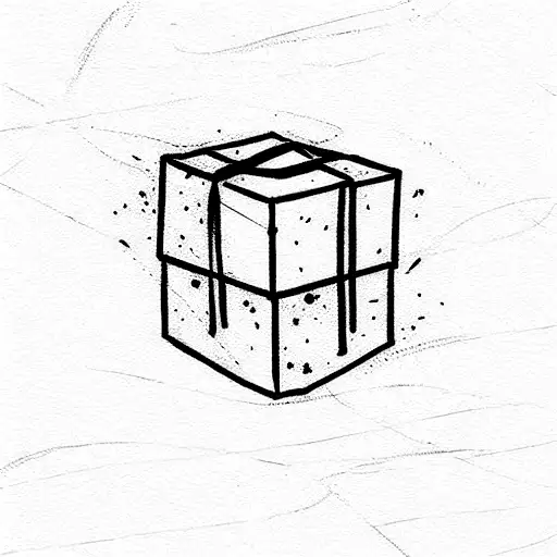 think outside the box as a phrase embedded into a unorthdox kind of box tattoo design idea