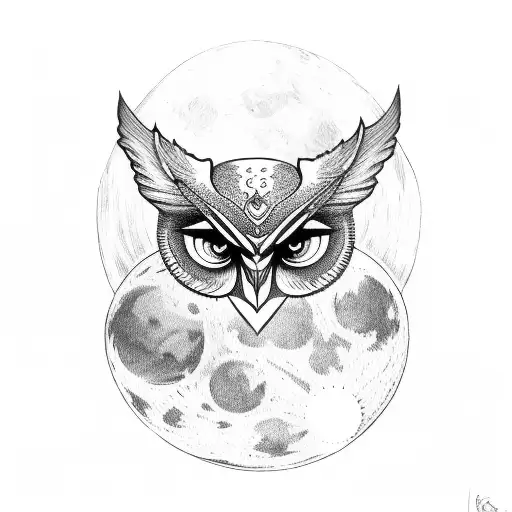 the goddess nyx with bats and owls and a moon tattoo design idea