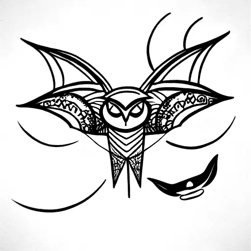 nyx the goddess as a woman with a moon and owls and bats tattoo design idea