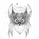 the goddess nyx with bats and owls and a moon tattoo design idea