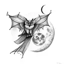 the goddess nyx with bats and owls and a moon tattoo design idea