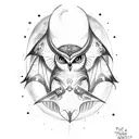 the goddess nyx with bats and owls and a moon tattoo design idea