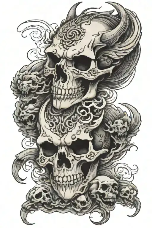 skulls, wolves, and dragons tattoo design idea