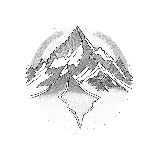 matterhorn mountain in the background, small town in the foreground tattoo design idea