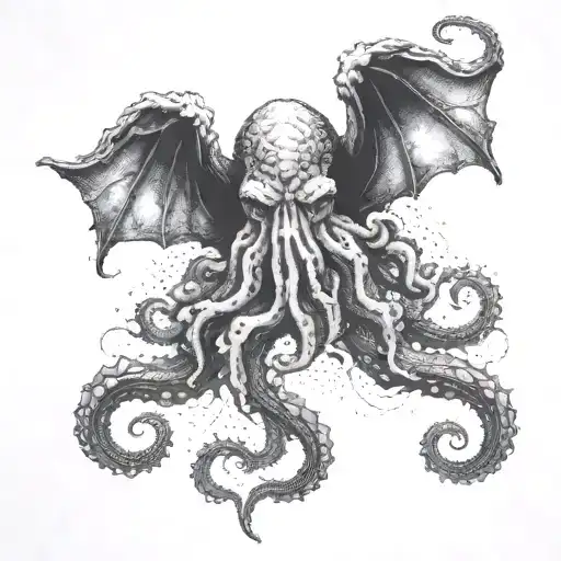 A mystical and eerie tattoo of Cthulhu emerging from a portal with a subtle nod to your favorite films and series tattoo design idea