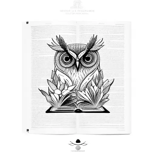 An intricate coffee bean plant growing out of an open book, with a wise owl perched on a branch tattoo design idea