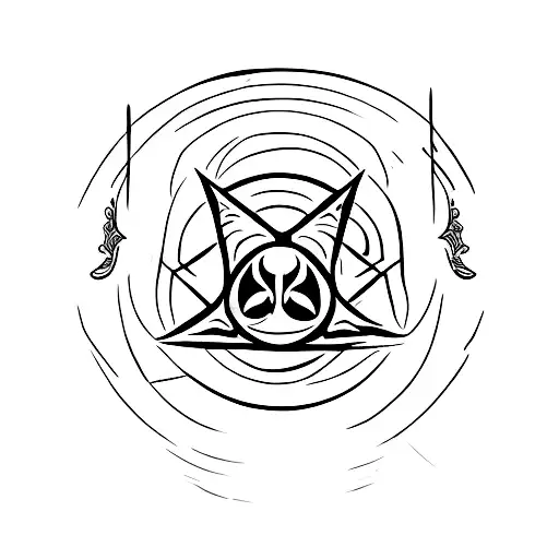 Deathly Hallows symbol with a minimalist cat silhouette incorporated moon and deathly hallows tattoo design idea