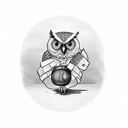 owl holding a whiskey barrel tattoo design idea