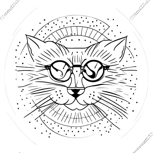 outline of a cat reaching for a star with a tail adorned with sunflowers tattoo design idea