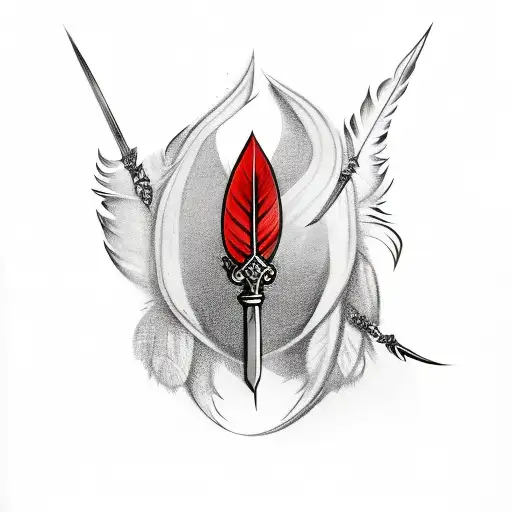 Dagger with curvy feathers on top tattoo design idea