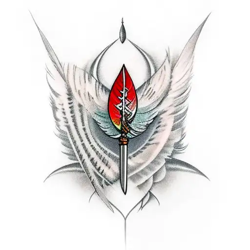 Dagger with curvy feathers on top tattoo design idea