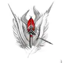 Dagger with curvy feathers on top tattoo design idea