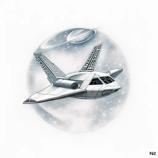 space ship flying tattoo design idea