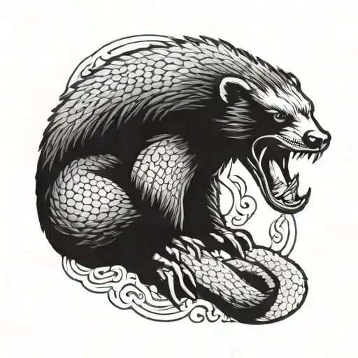 honey badger eating snake tattoo design idea