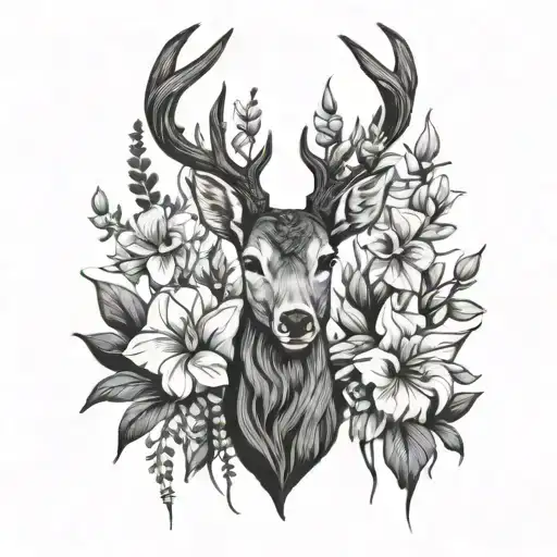 A majestic deer silhouette surrounded by gladiolas, symbolizing family and beauty tattoo design idea