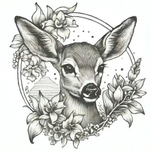 A delicate baby deer surrounded by gladiolas in the Grand Canyon tattoo design idea