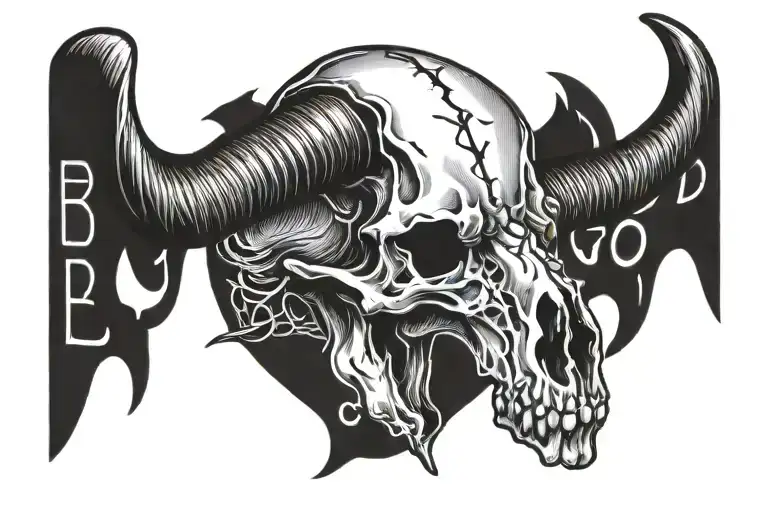 long horn skull with be good or be good at it in the horns in a western font  tattoo design idea