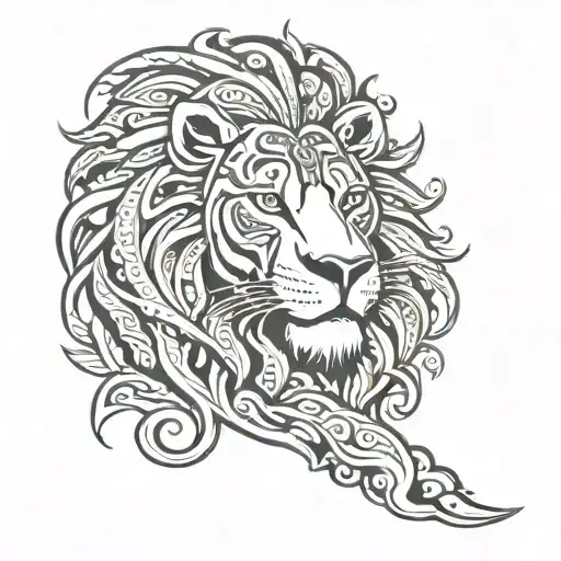 Lion maori arm sleeve tattoo design idea