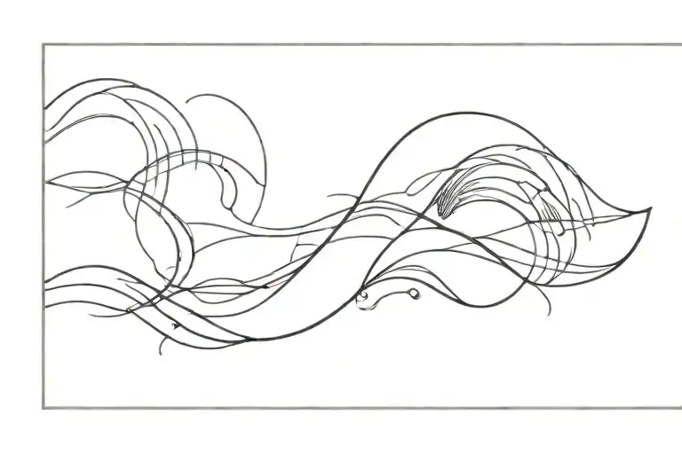 Create a black minimalistic fine line tattoo that is just one simple fine line of waves across horizontally with a seal, tattoo design idea