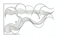 Create a black minimalistic fine line tattoo that is just one simple fine line of waves across horizontally with a seal, tattoo design idea