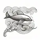 Create a black minimalistic fine line tattoo that is just one simple fine line of waves across horizontally with a seal, tattoo design idea