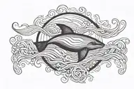 Create a black minimalistic fine line tattoo that is just one simple fine line of waves across horizontally with a seal, tattoo design idea