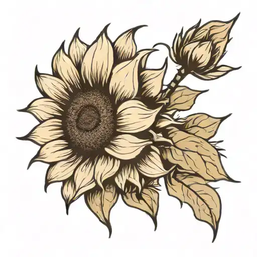 single line sunflower with stem tattoo design idea