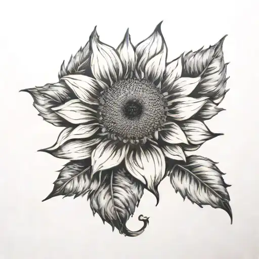 single etched sunflower blooming tattoo design idea