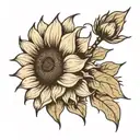 single line sunflower with stem tattoo design idea