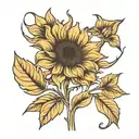 single line sunflower with stem tattoo design idea