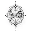 compass with world map and aeroplane tattoo design idea