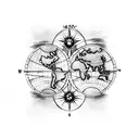 compass with world map and aeroplane tattoo design idea