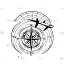 compass with world map and aeroplane tattoo design idea