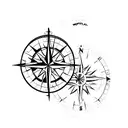 compass with world map and aeroplane tattoo design idea