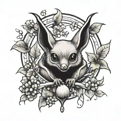 A fruit tree bat tattoo design idea