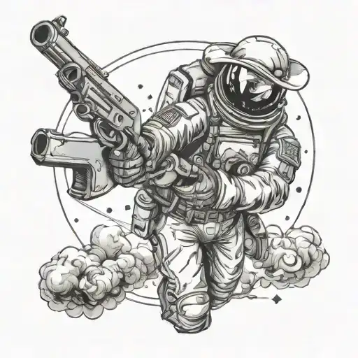 a astronaut with a cowboy hat and a revolver drifting through space tattoo design idea