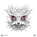 Mythical creatures in the style of trashpolka in shades of red and black tattoo design idea