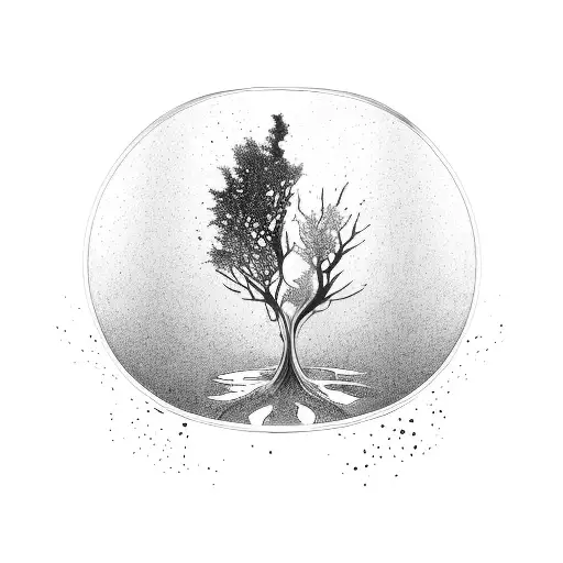 A tree growing out of a broken vase repaired with Kitsungi gold scars tattoo design idea
