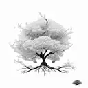 A tree growing out of a broken vase repaired with Kitsungi gold scars tattoo design idea