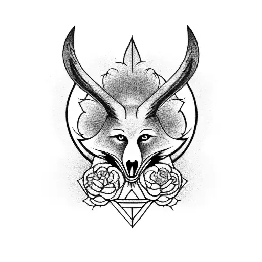 Baphomet fox and flowers tattoo design idea