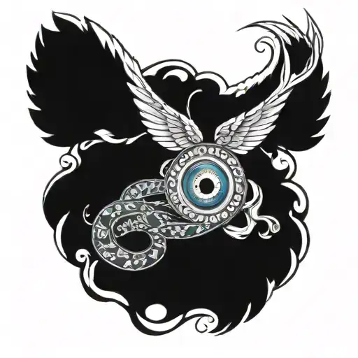 ouroboros snake evil eye freedom wings spread tattoo design idea