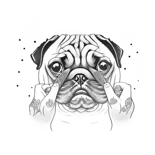 pug giving high five to human hand tattoo design idea
