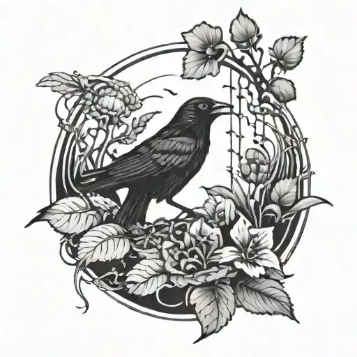 crow and Venus fly trap  tattoo design idea