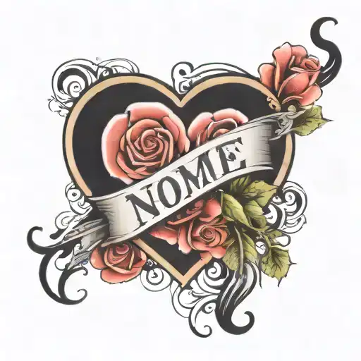 name and heart shape tattoo design idea