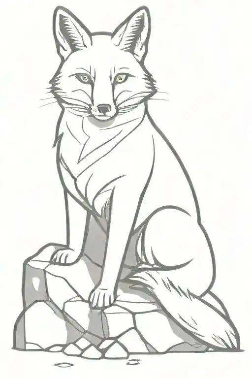  fox sitting on rocks with a hidden ; tattoo design idea